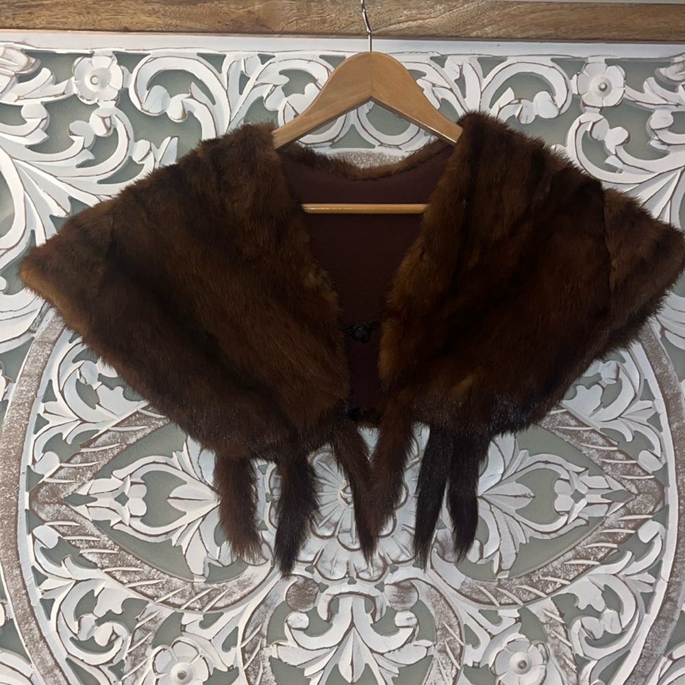 Vintage 1950s Brown Striped Real Fur Womens Shoulder Wrap Shall Cape onesize EUC - Picture 3 of 9